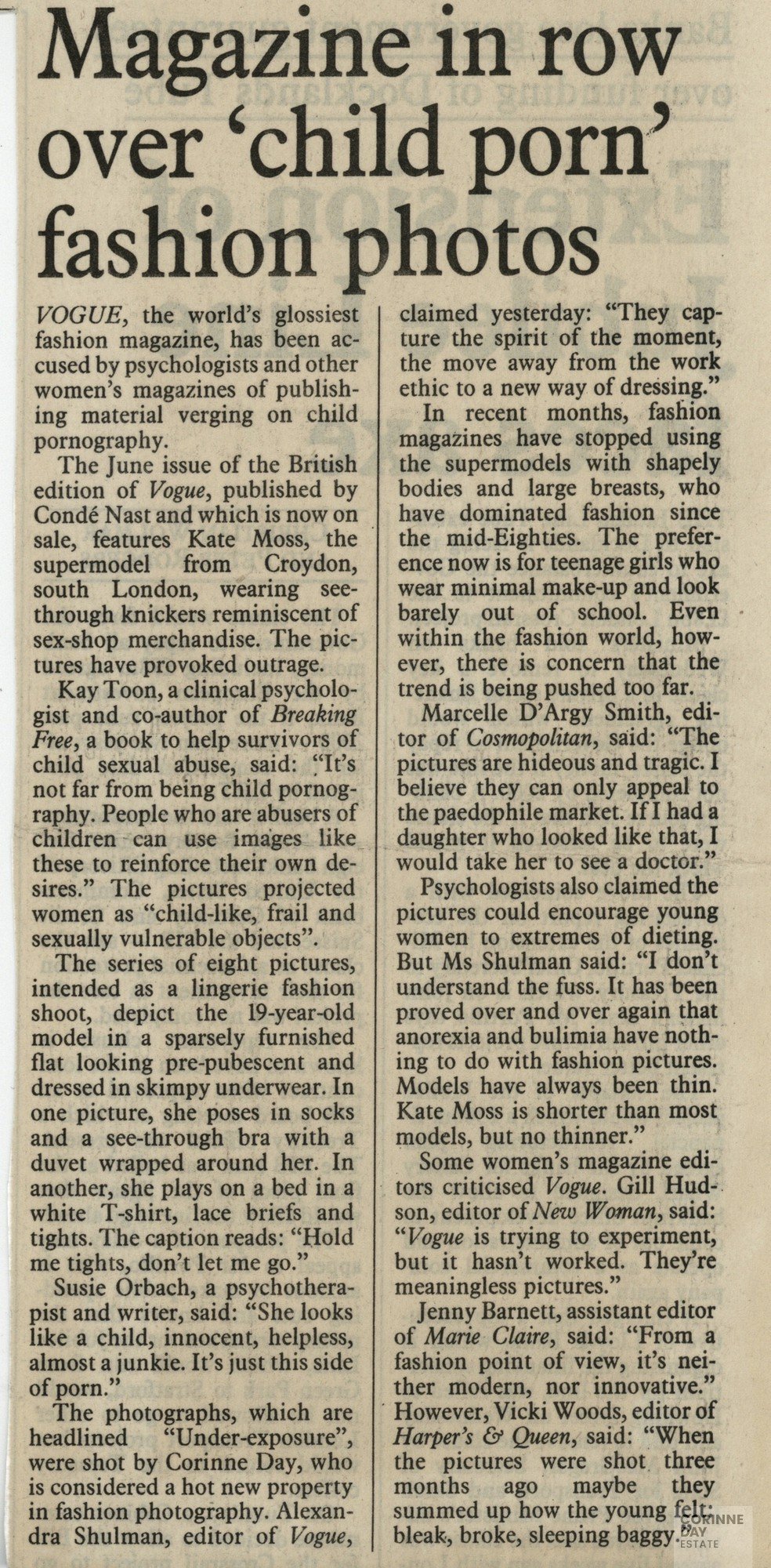 Magazine in row over 'child porn' fashion photos, The Independent, 22 May 1993 — Image 1 of 1