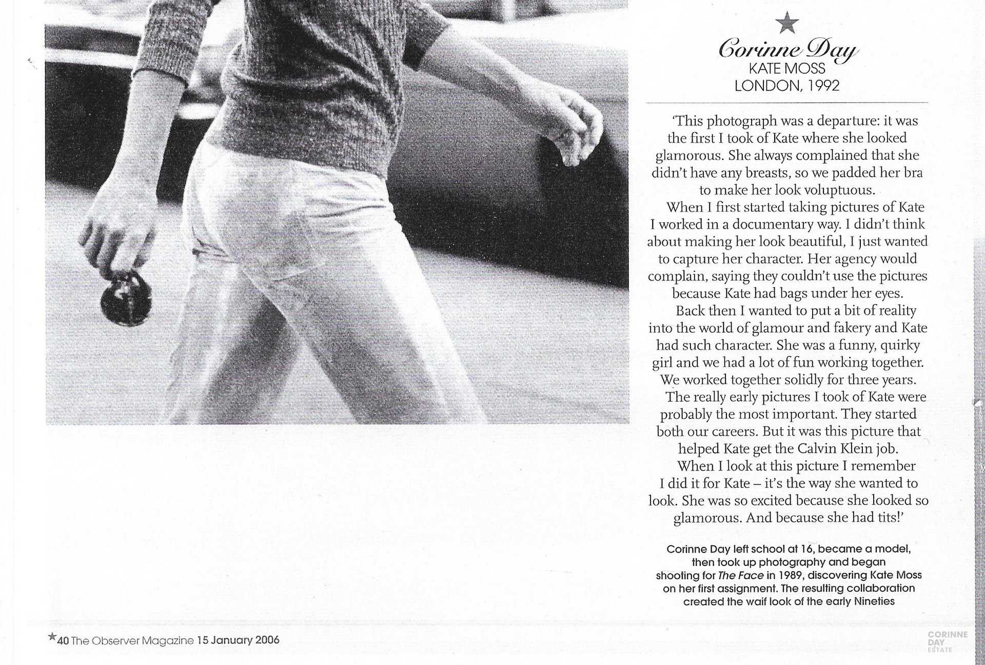 Corinne Day Kate Moss London 1992, Observer Magazine, 15 Jan 2006 — Image 1 of 2