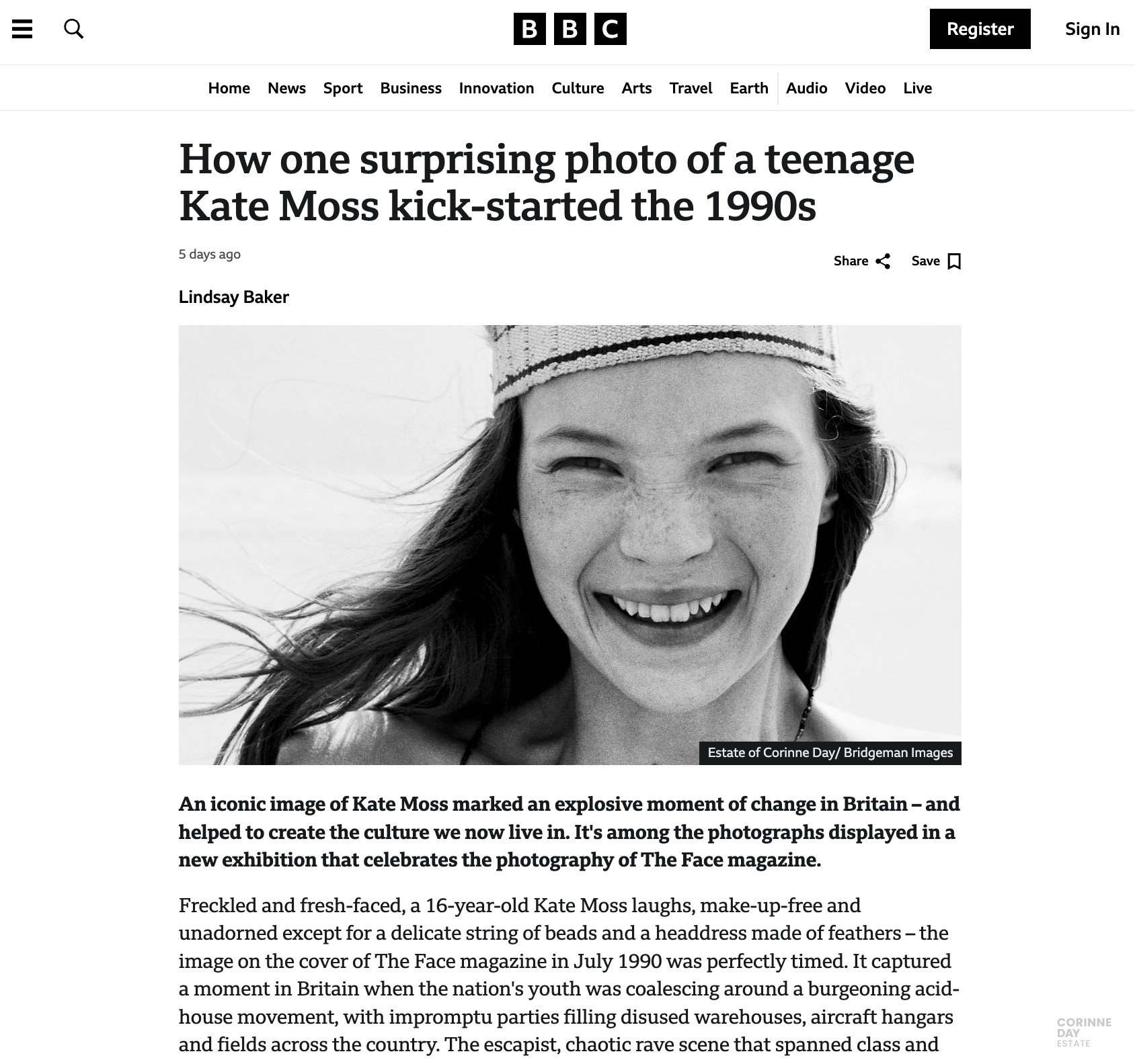 How one surprising photo of a teenage Kate Moss kick-started the 1990s, BBC, 18 Feb 2025 — Image 1 of 1