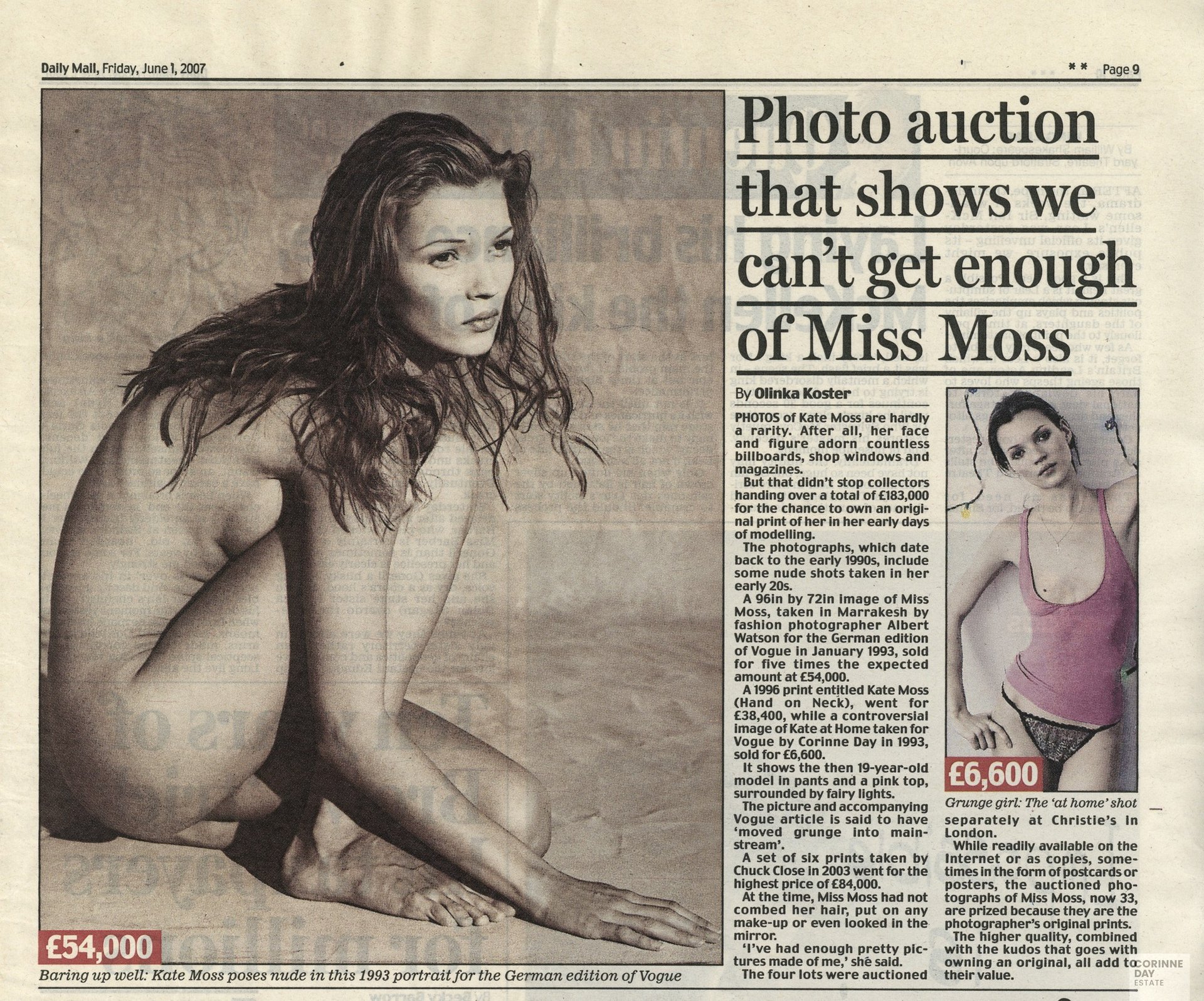 Photo auction that shows we can't get enough of Miss Moss, Daily Mail, 1 Jun 2007 — Image 1 of 1