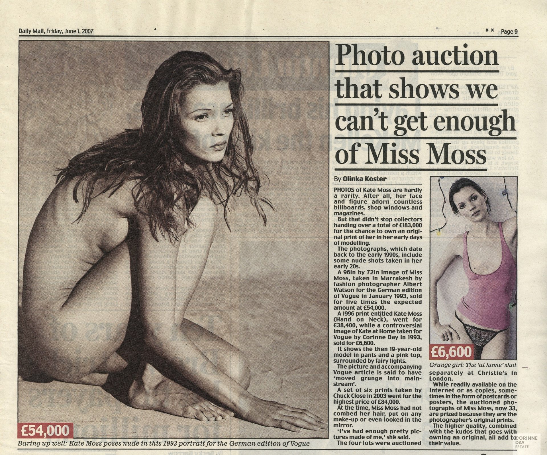 Photo auction that shows we can't get enough of Miss Moss, Daily Mail, 1 Jun 2007 — Image 1 of 1